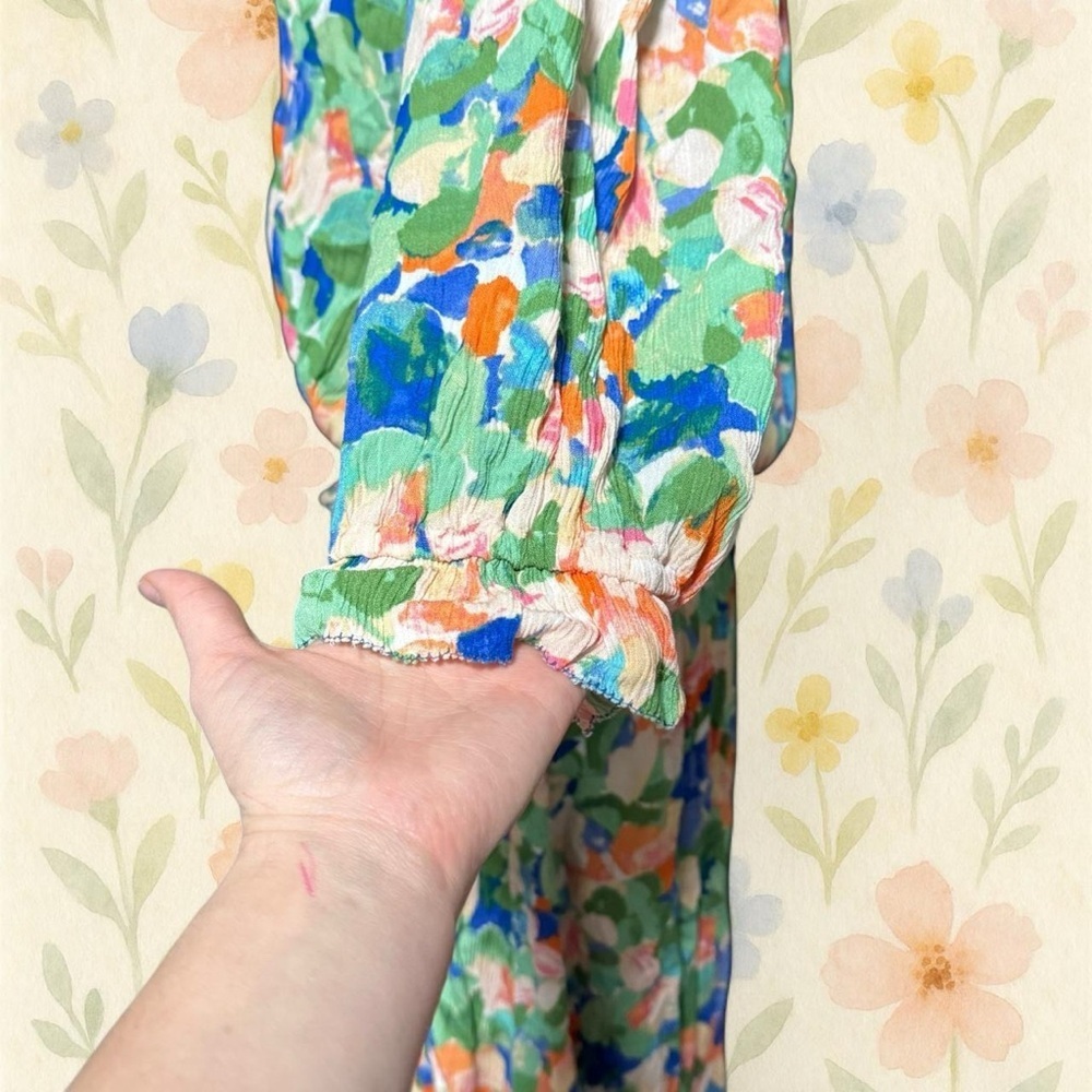Democracy Floral Button Front Dress 2X Plus Size Boho Peasant Style Rayon - Picture 3 of 7